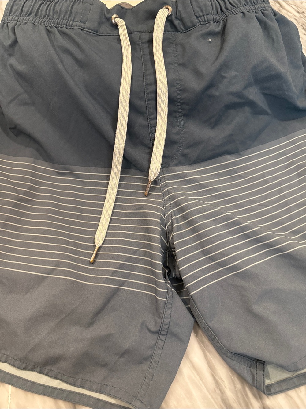 Vuori Navy & Light Blue Striped Hybrid Shorts with Contrast Drawcord